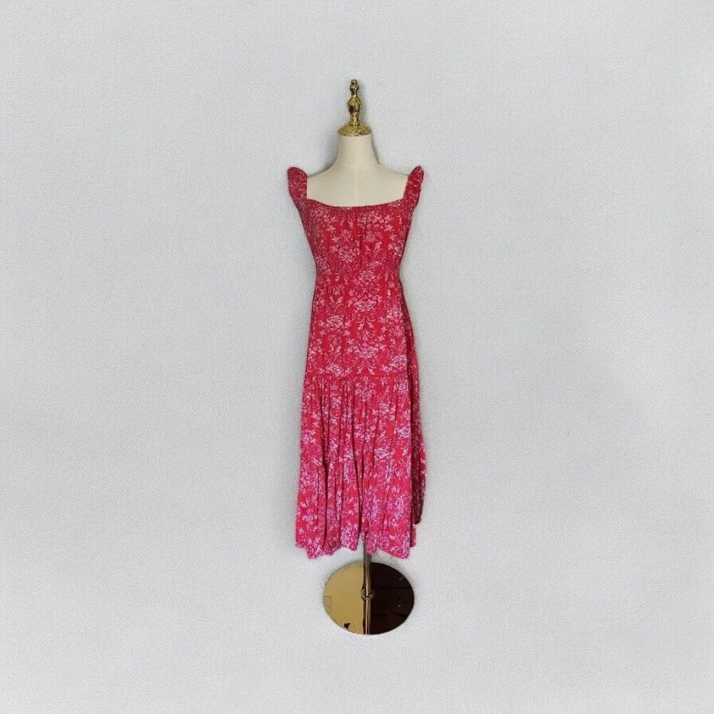 Abel The Label Womens Midi Dress Red M Strawberry Kisses Boho Floral Cottage